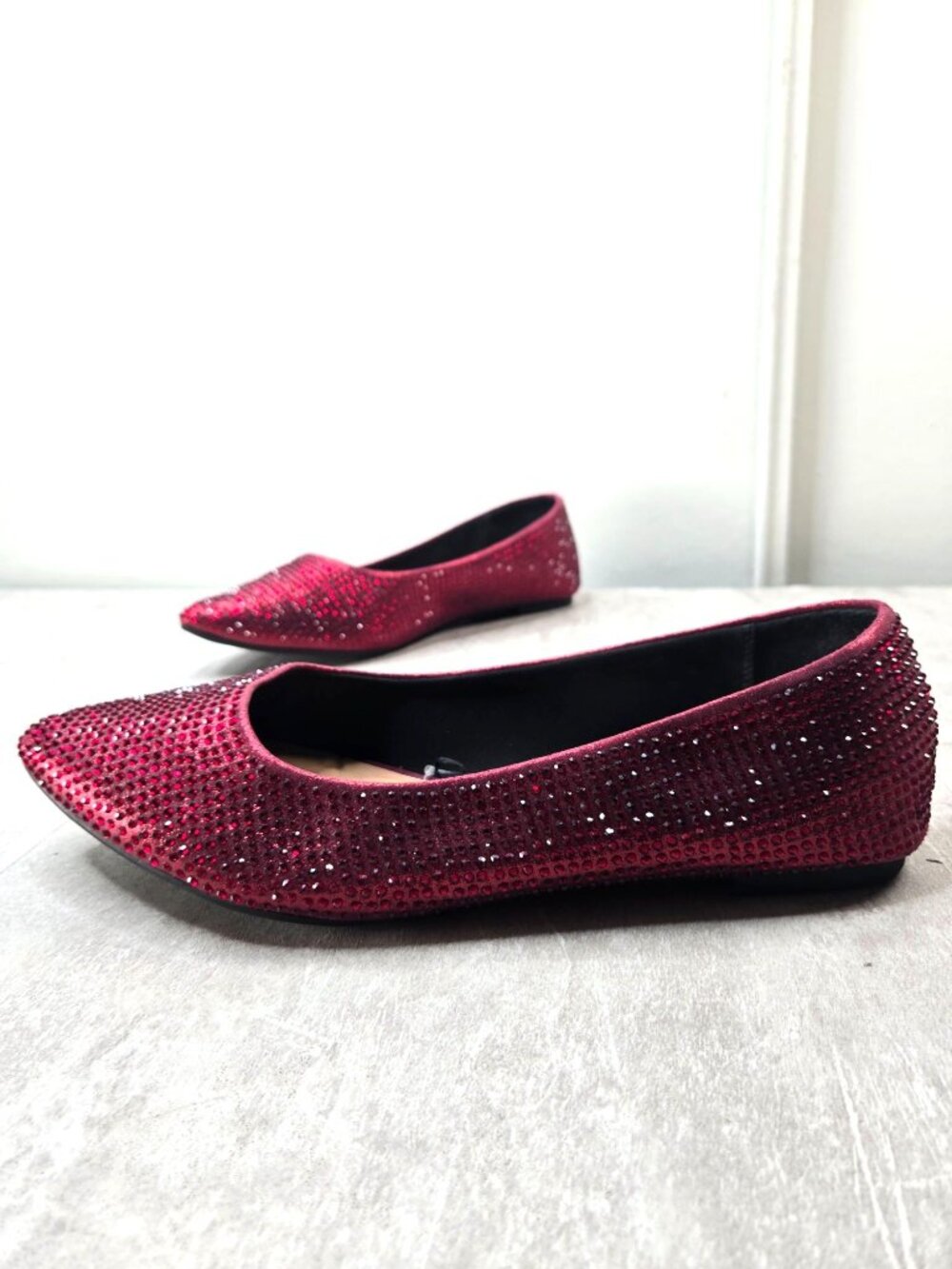 Ballet Flats 10 Wide Fit Red Rhinestone Embellished Ballerina Shoes Formal Glam
